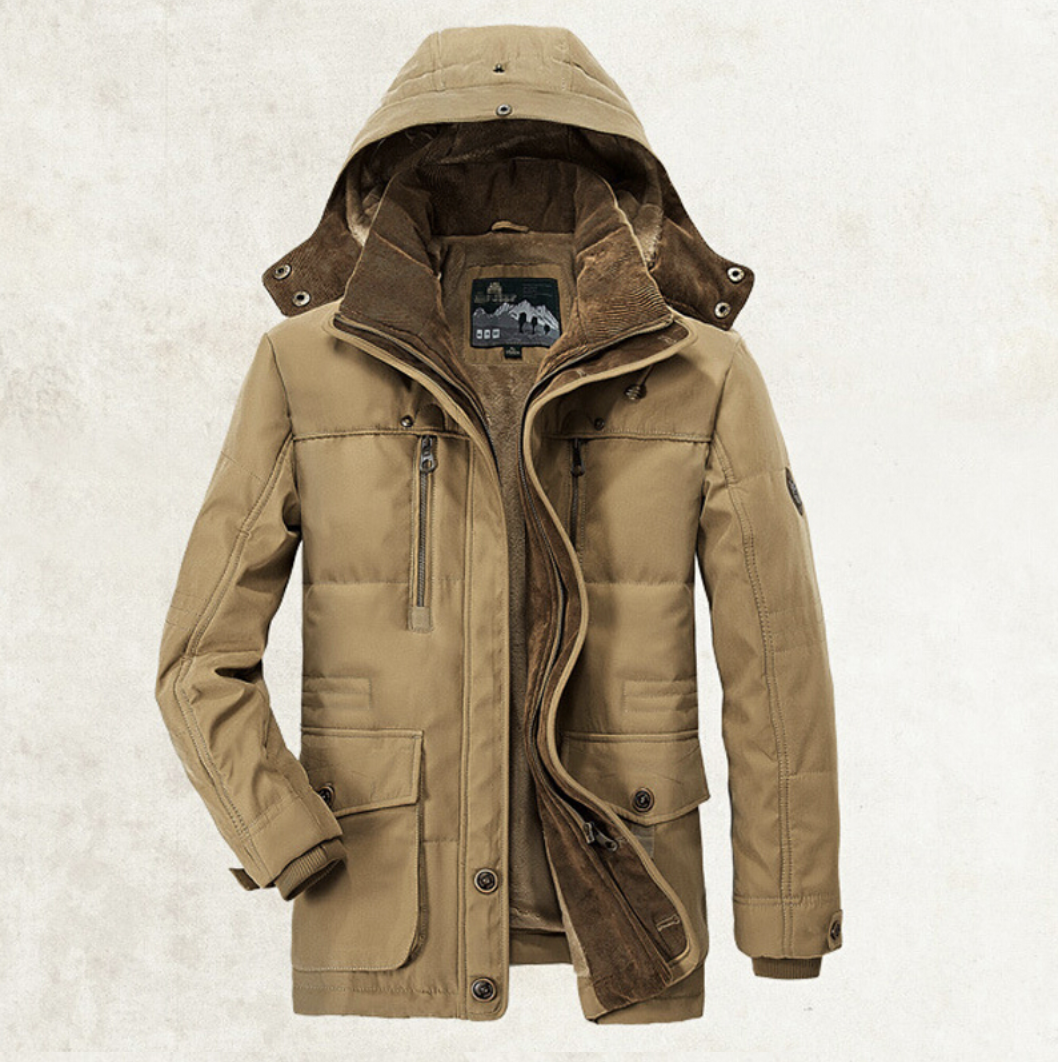 Manteau de coton ouaté multi-poches à capuchon pour homme
