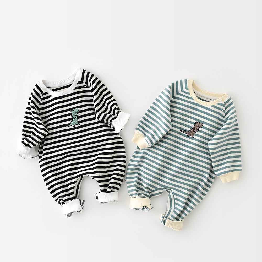 Combinaison bébé dinosaure rayé brodé manches longues garçon/fille