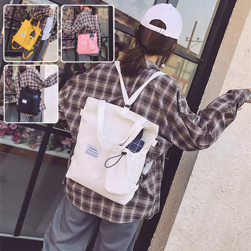 Sac toile Harajuku preppy avec poches bretelle