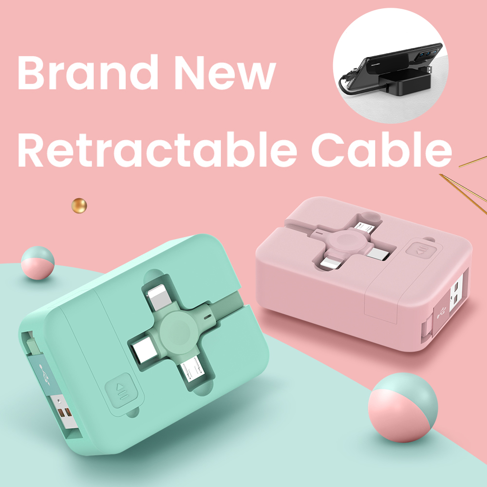 Câble USB 4-en-1 rétractable macaron Type-C