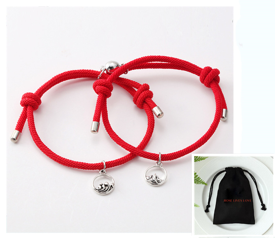 Bracelet magnétique argent amour tissu main couple