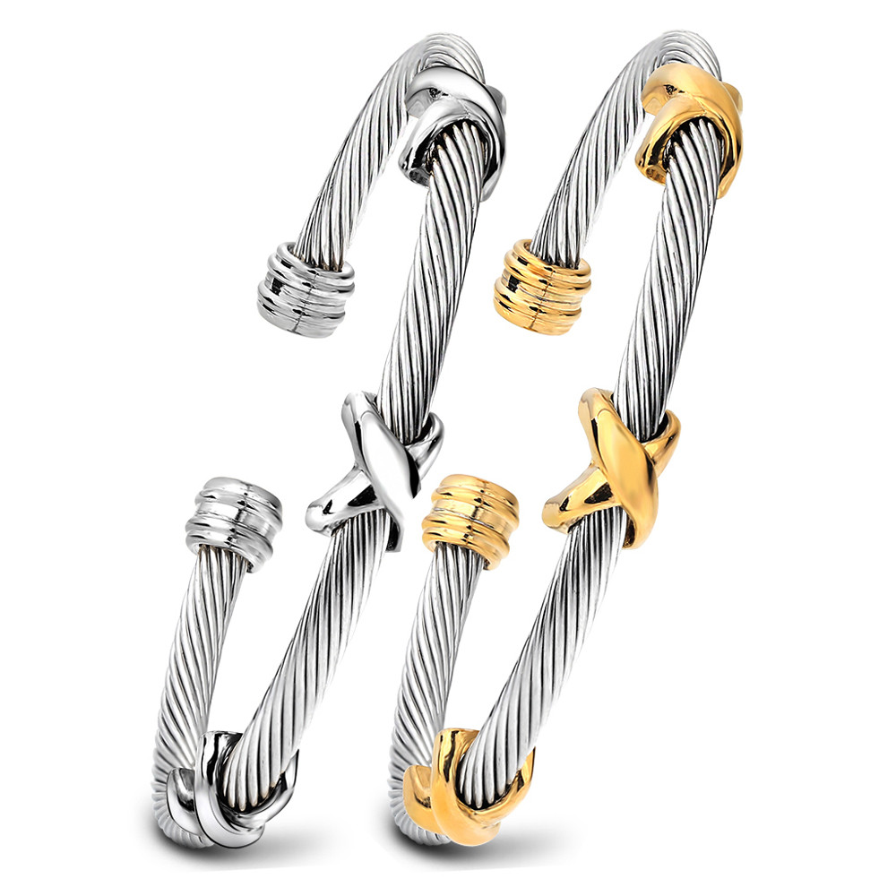 Bracelet acier titane torsadé, ajustable, câble mode