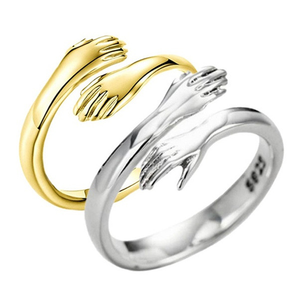 Bague ajustable alliage mains enlacées perles