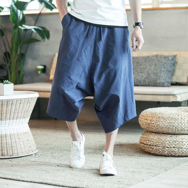 Pantalon court lin coton style chinois pour femmes