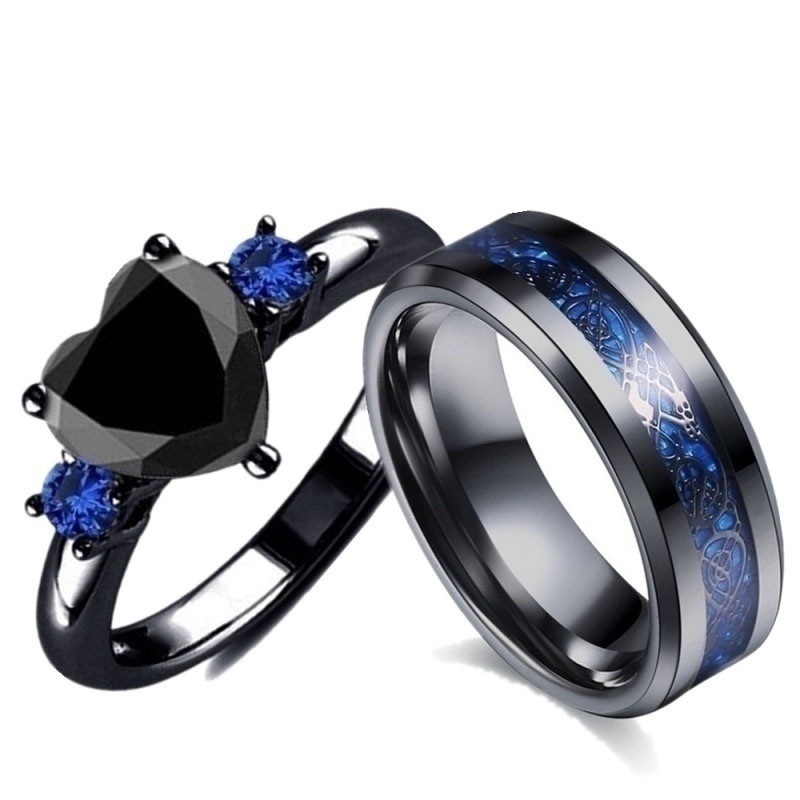 Bague mariage cœur noir gemme diamant