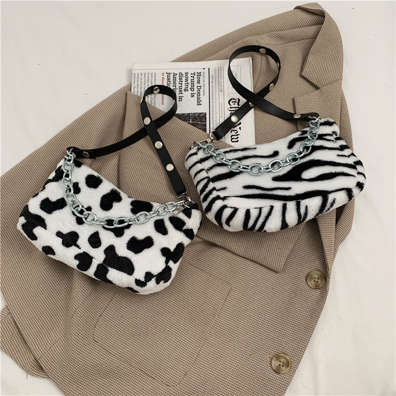 Sac chaîne léopard diagonal peluche femme