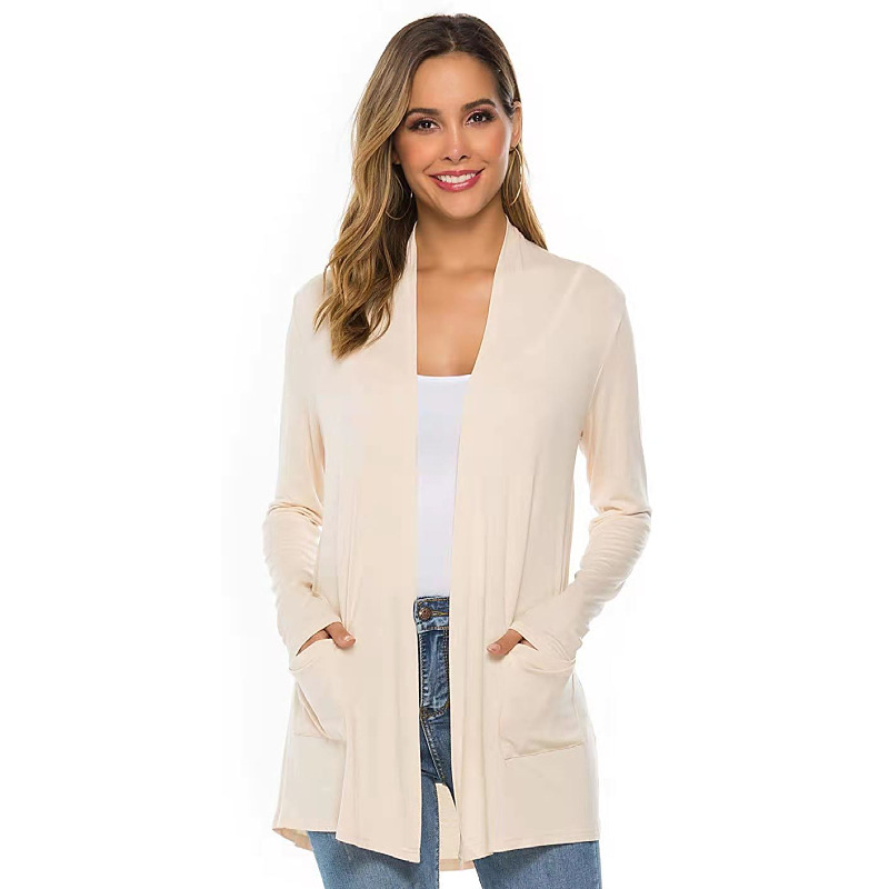 Cardigan tricot manches longues mi-long femme européen