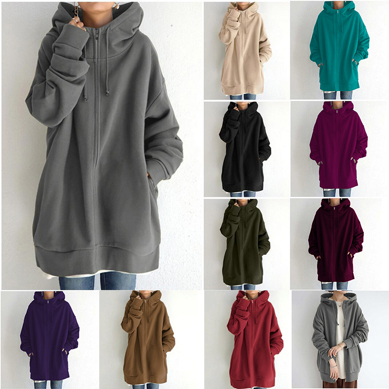 Sweat long capuche col noué velours femme