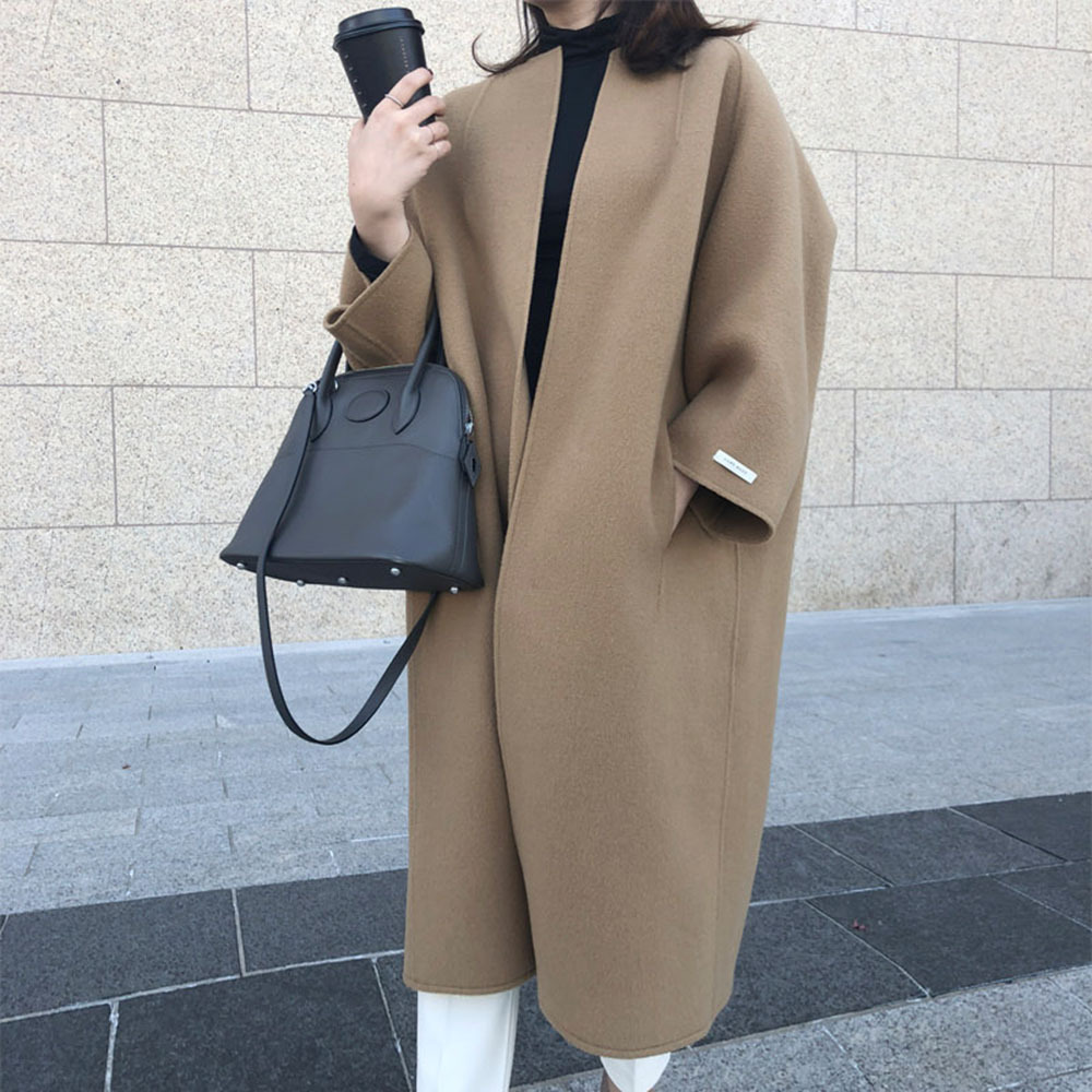 Manteau long droit femme couleur unie