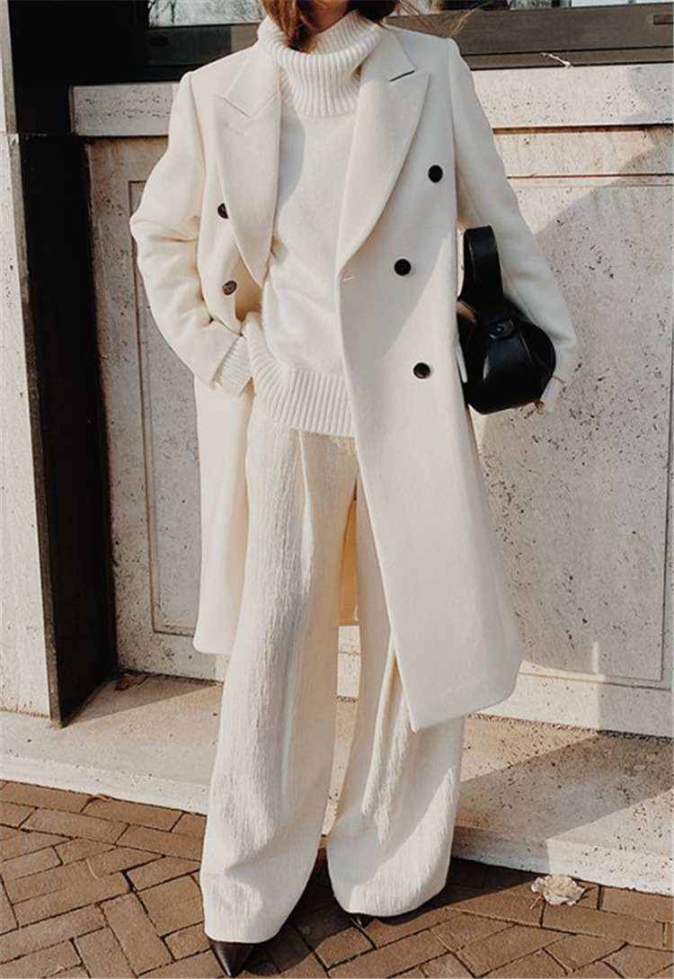 Manteau de laine deux tons manches longues femme