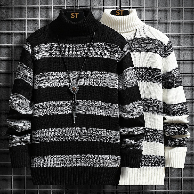 Chandail rayé slim col haut automne homme