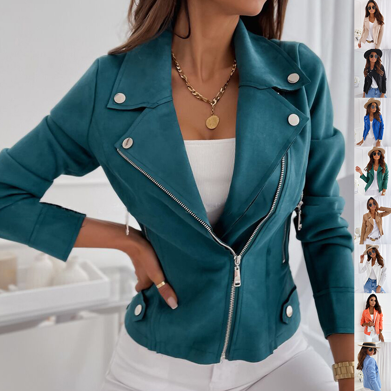 Veste col revers fermeture éclair poches mode femme