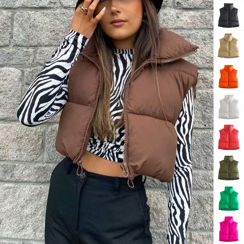 Veste sans manches hiver femme zip couleur unie