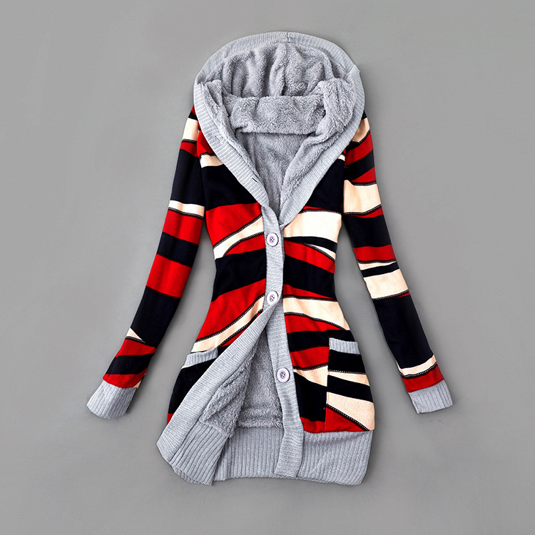 Cardigan tricot imprimé épais à capuchon