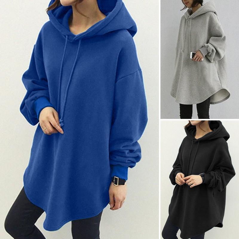 Sweatshirt à capuchon long ample cordon poche
