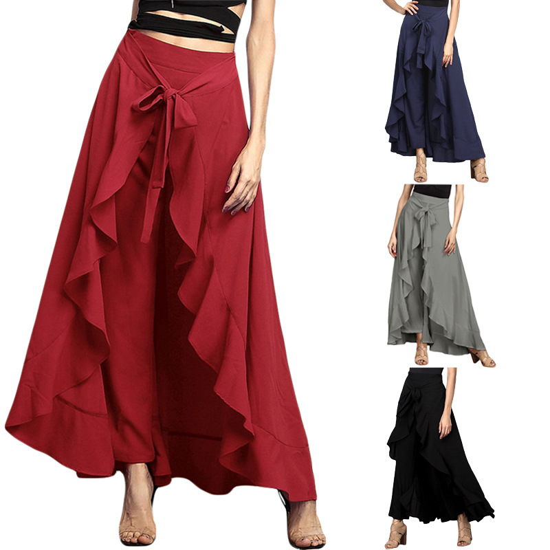 Culotte jambe large irregular mousseline feuille lotus