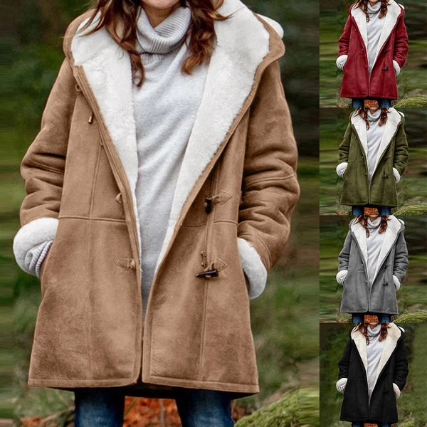 Manteau boutons hiver femme chaud capuche poches