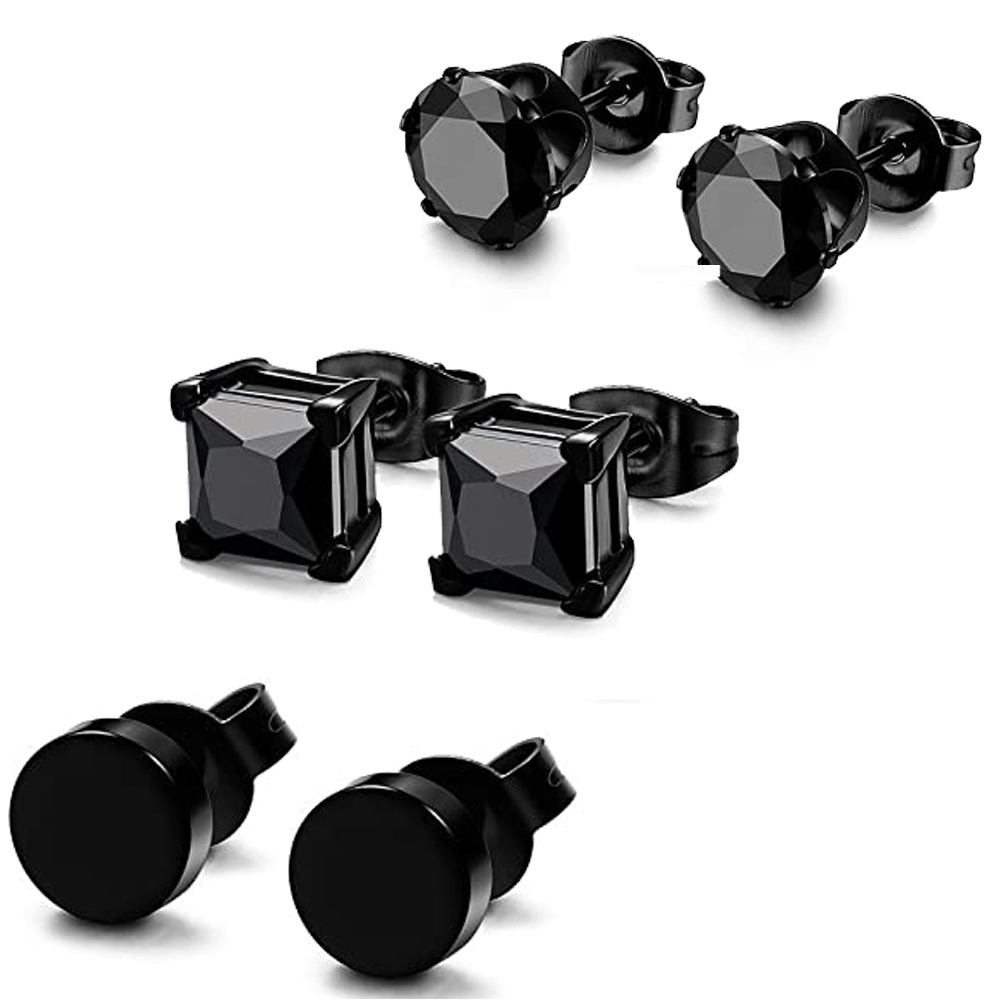 Boucles zircon noir carré punk 6mm