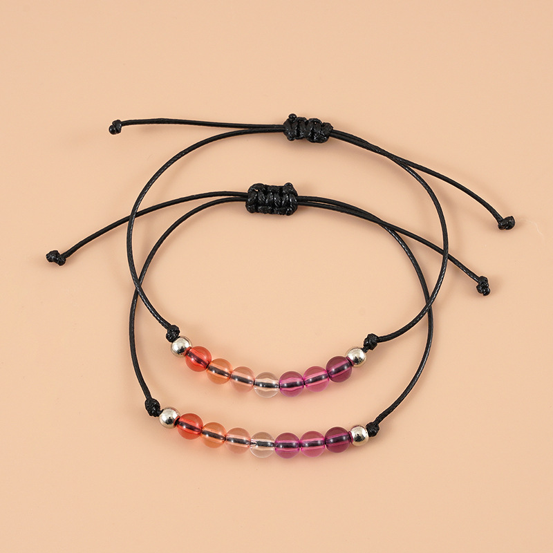 Bracelet couple perles acrylique arc-en-ciel ajustable
