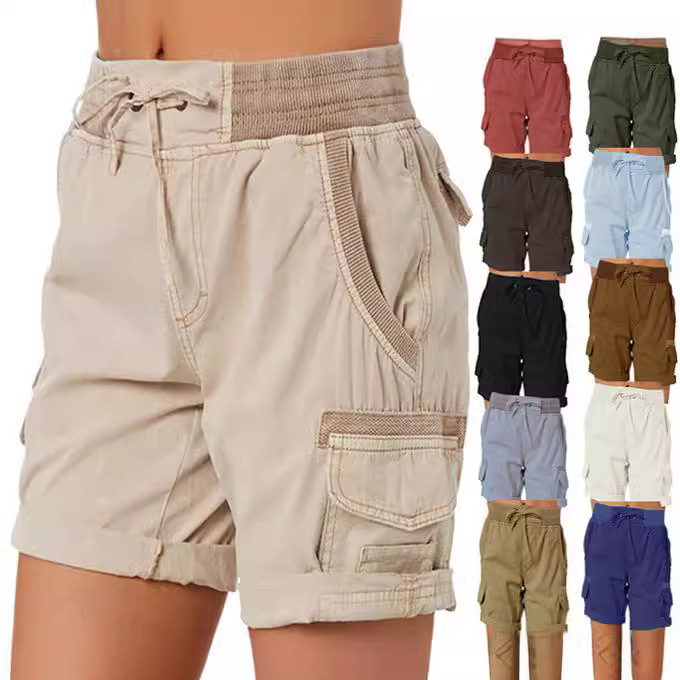 Short cargo poches femme taille haute cordon casual
