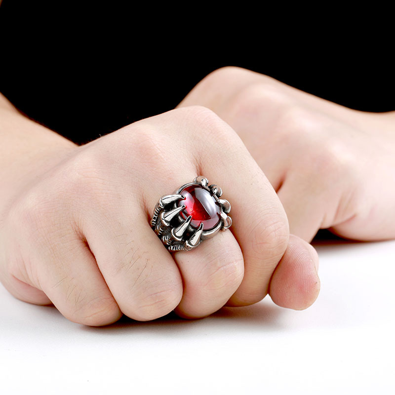 Bague homme titanium acier zircon vintage personnalité