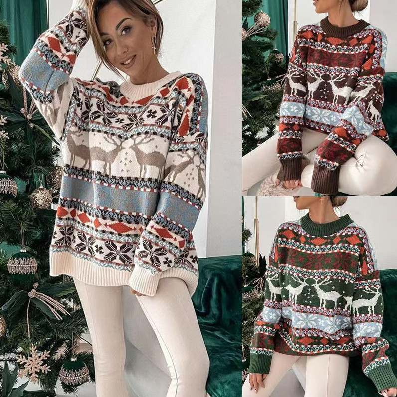 Chandail jacquard Noël femme manches longues