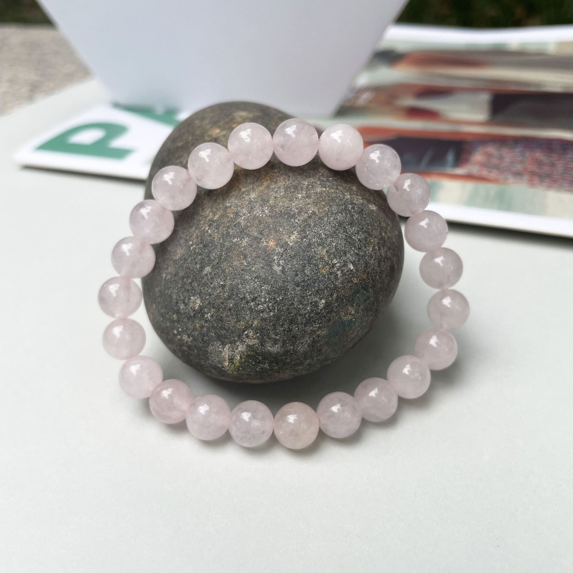 Bracelet rose femme mode pierre naturelle simple