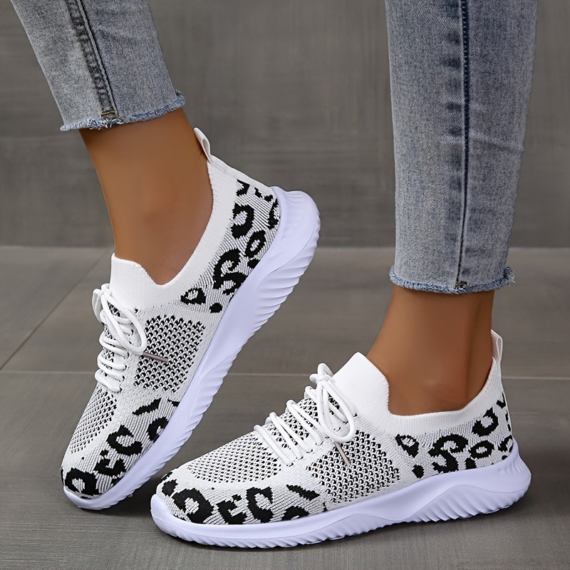 Baskets femme léopard blanc lacées sport