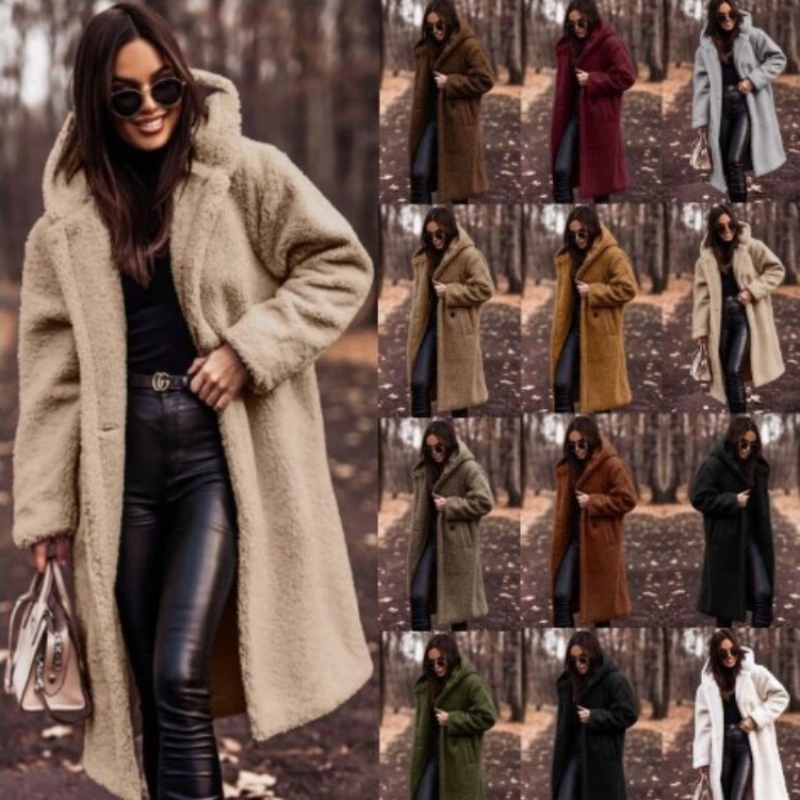 Manteau long teddy polaire automne-hiver femme