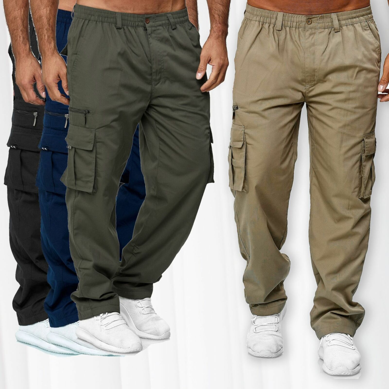 Pantalon cargo décontracté homme poches multiples coupe droite