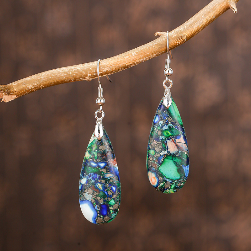 Boucles d'oreilles pierre eau goutte géométrique pour femmes