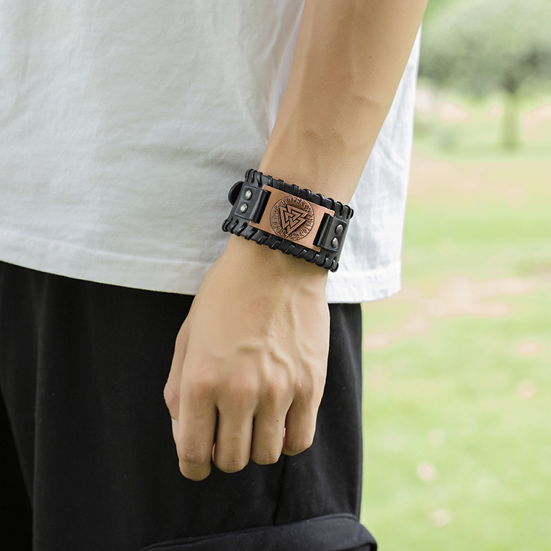 Bracelet cuir viking totem triangle homme