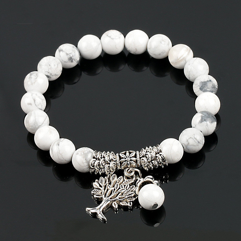 Bracelet perles bois blanc patiné vintage