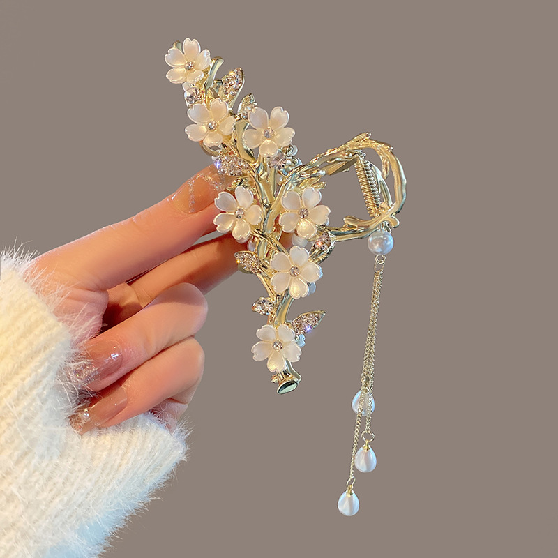 Grosse pince cheveux cloche perle orchidée
