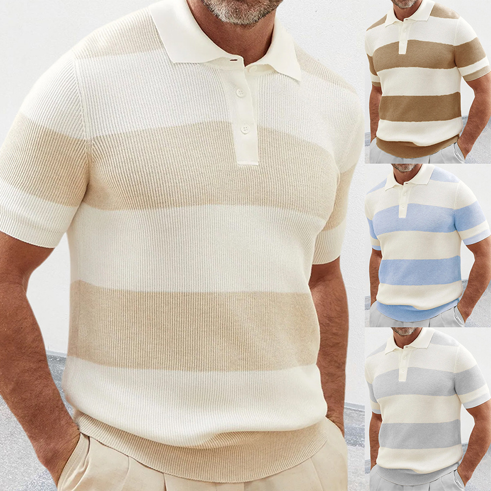 Chandail col chemise manches courtes homme été fashion