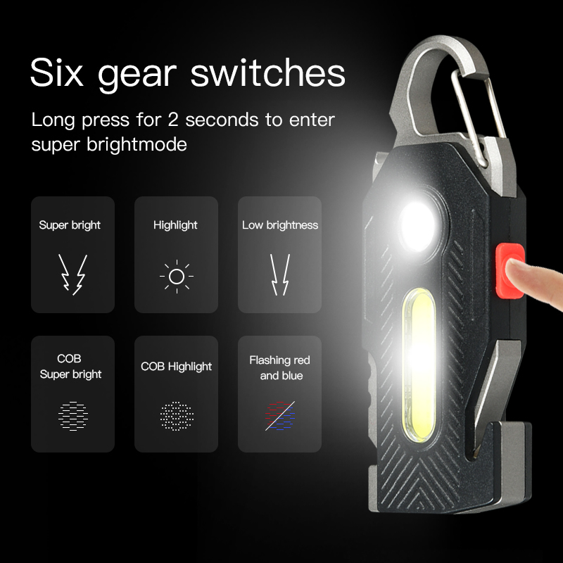 Lampe d'urgence multifonctionnelle LED COB - porte-clés camping