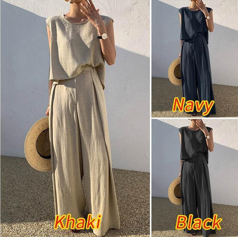 Ensemble deux pièces débardeur lin casual pantacourt