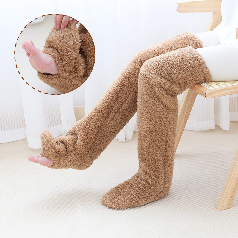 Bas fuzzy genou-hauteur hiver chaud chaussettes
