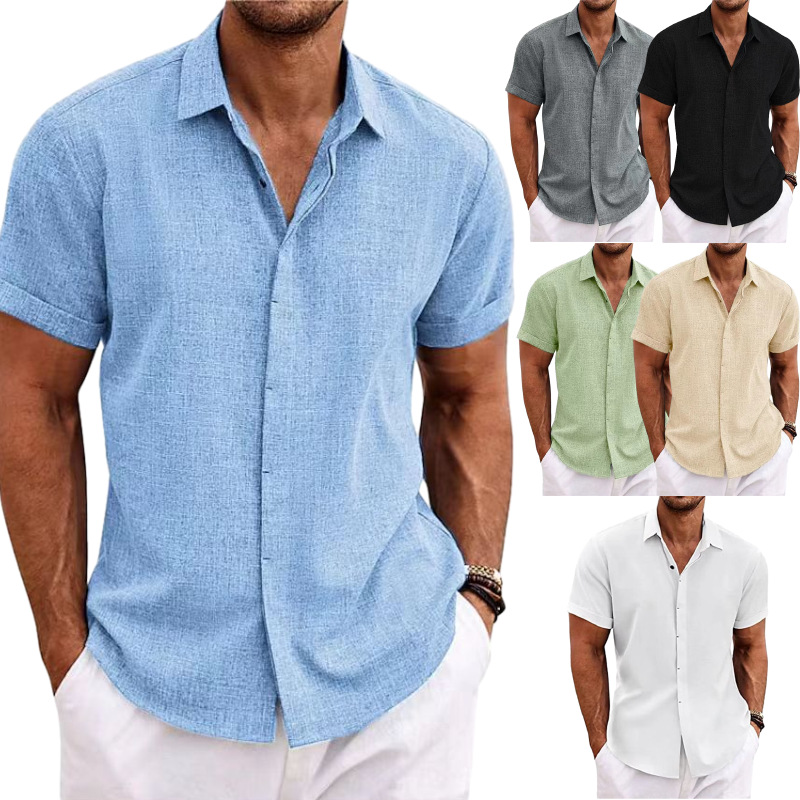 T-shirt lin manches courtes couleur unie homme ample