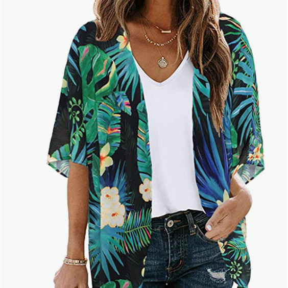 Cache-maillot plage imprimé floral mousseline femme