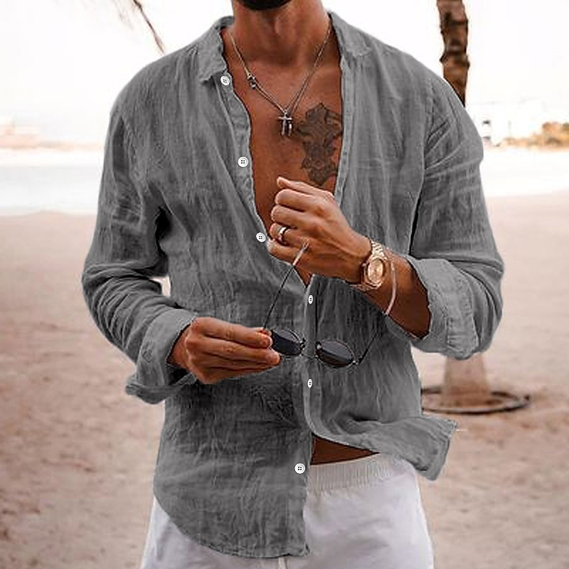Chemise coton lin casual homme