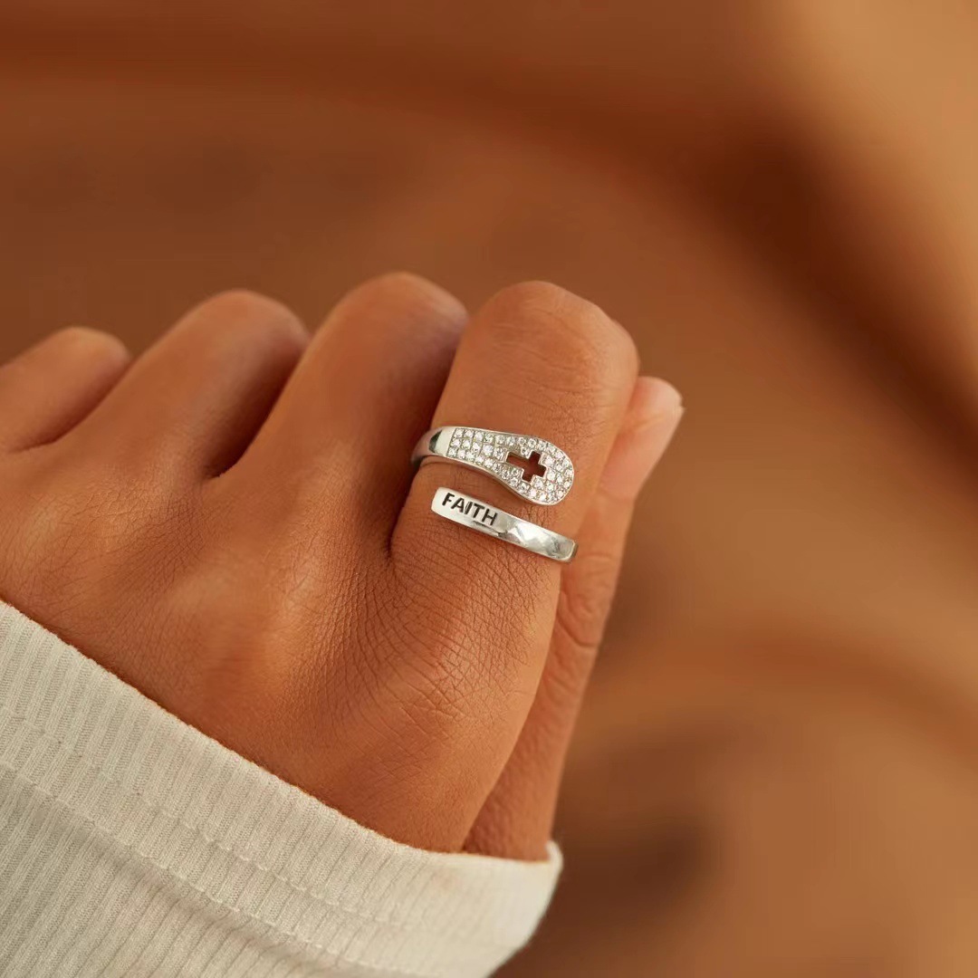 Bague foi croix zircon argent sterling S925