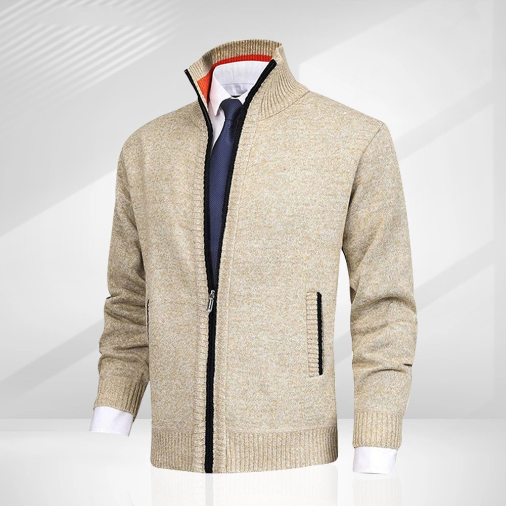 Cardigan chandail homme, col montant, couleur unie