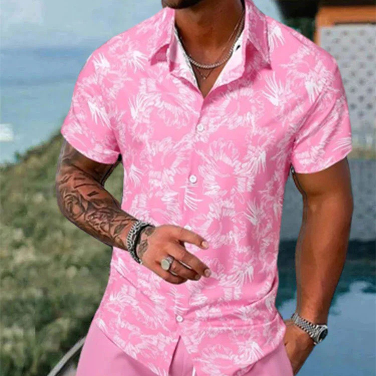 Chemise slim imprimée 3D col décontracté manches courtes