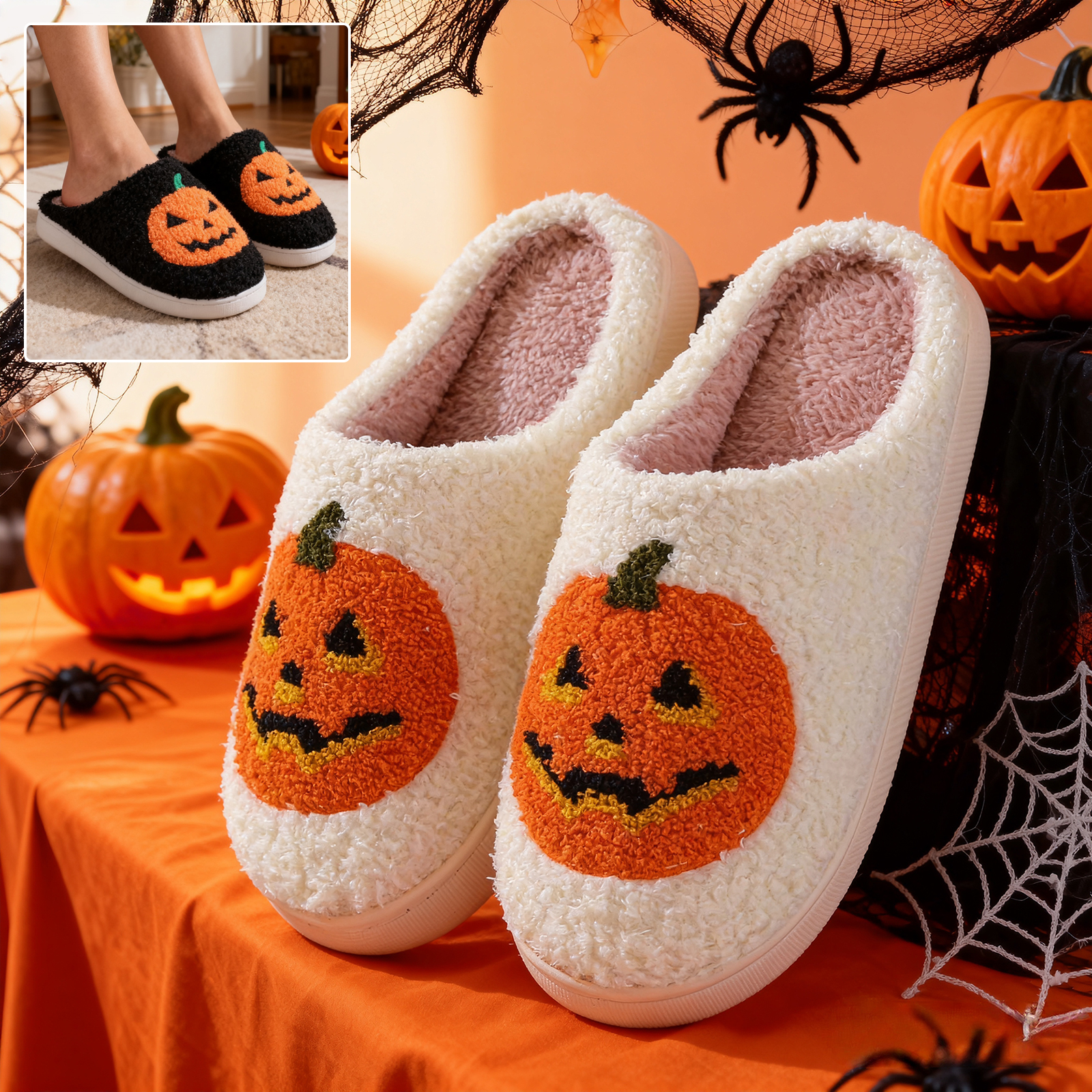 Pantoufles Citrouille Halloween Chaudes Couple