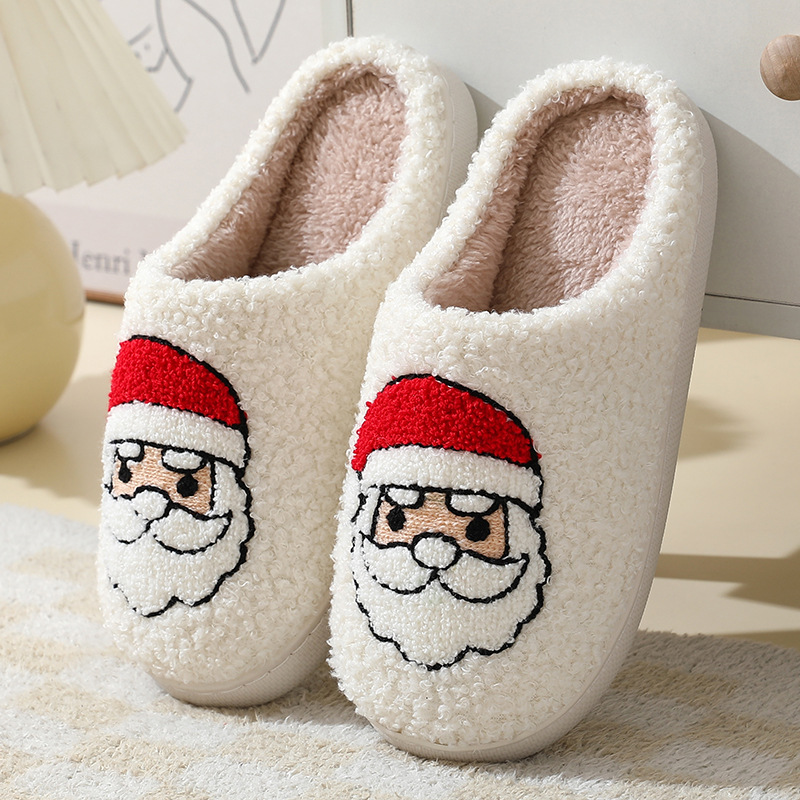 Pantoufles Noël couple Santa Claus peluche hiver chaleureux