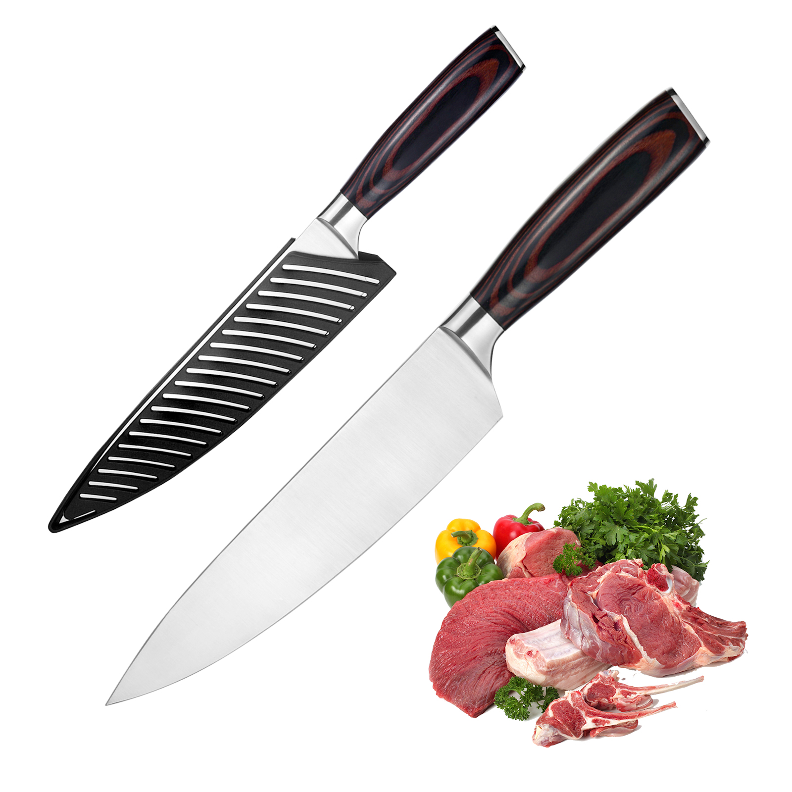 Couteau chef Kegani 8po acier carbone poignée bois