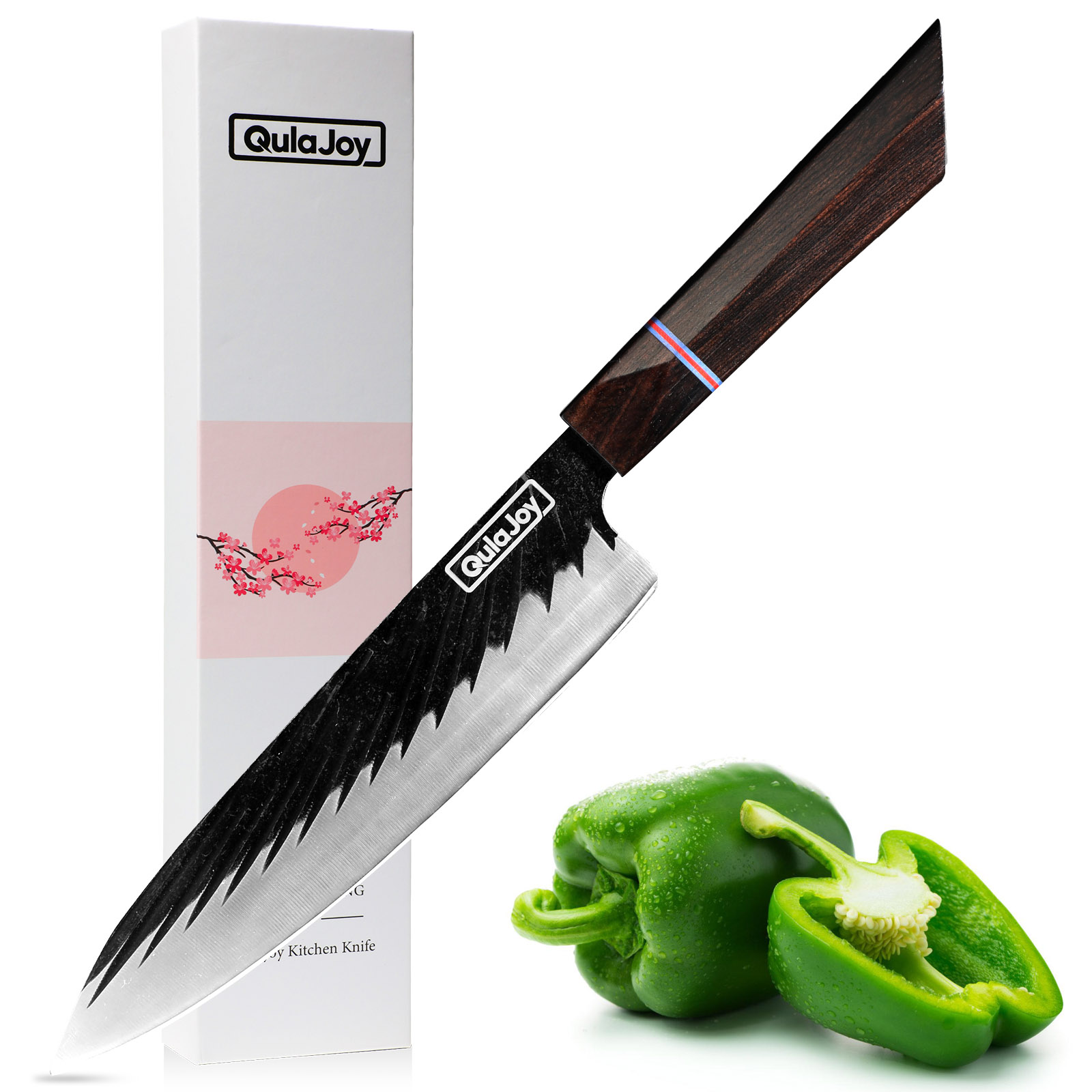 Couteau chef japonais Qulajoy 8po acier forgé, manche ébène