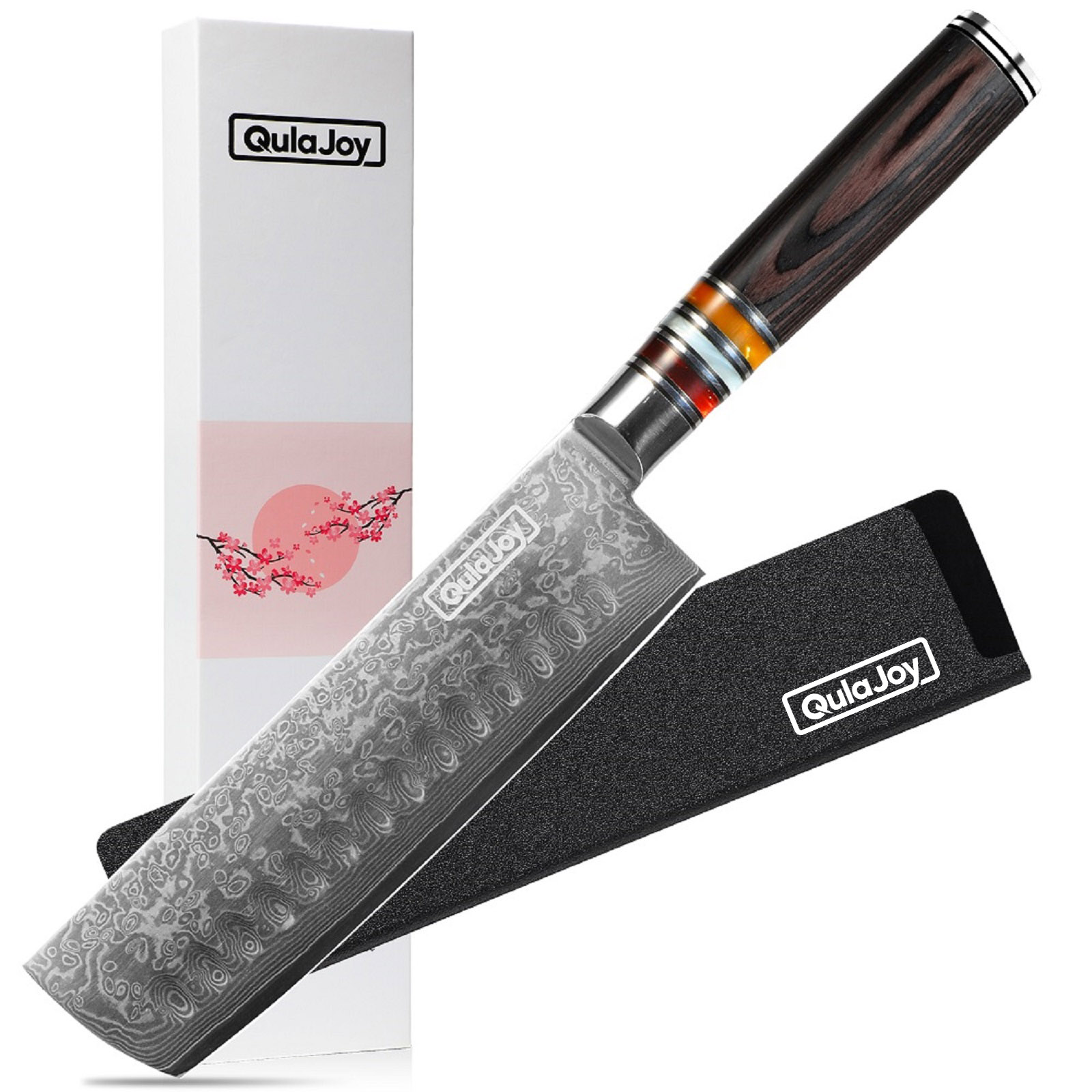 Couteau nakiri Qulajoy 7po Damascus 67 couches