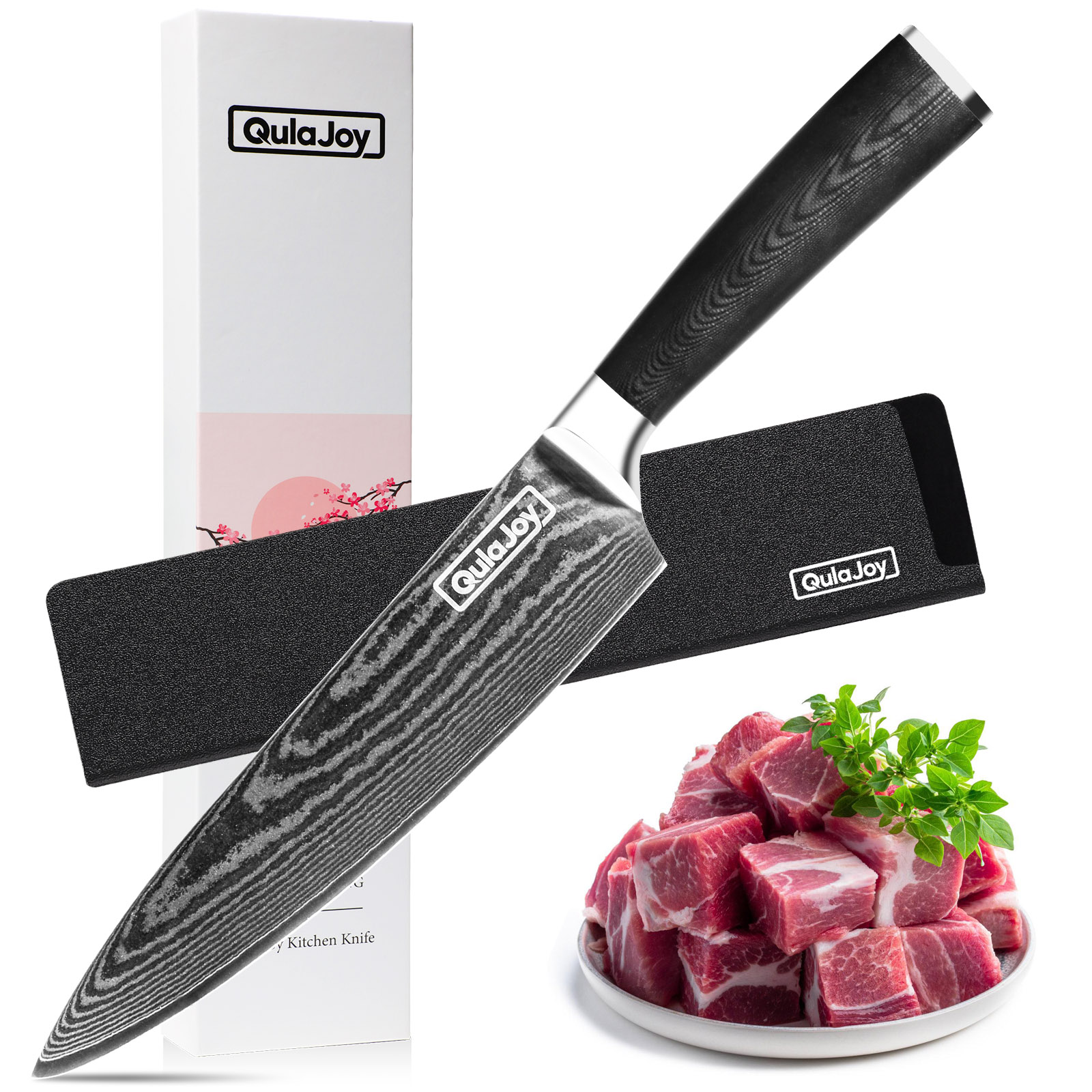 Qulajoy couteau chef 8 po lame damascène VG-10 poignée G10